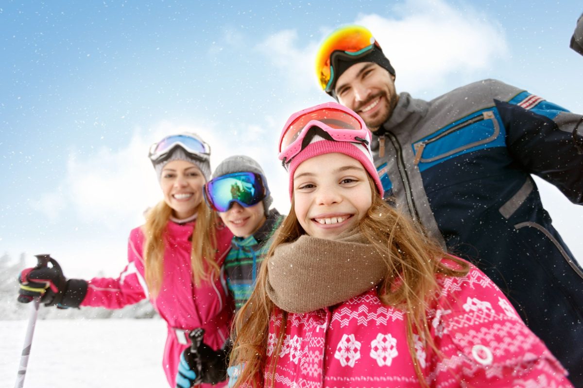 family in ski clothes